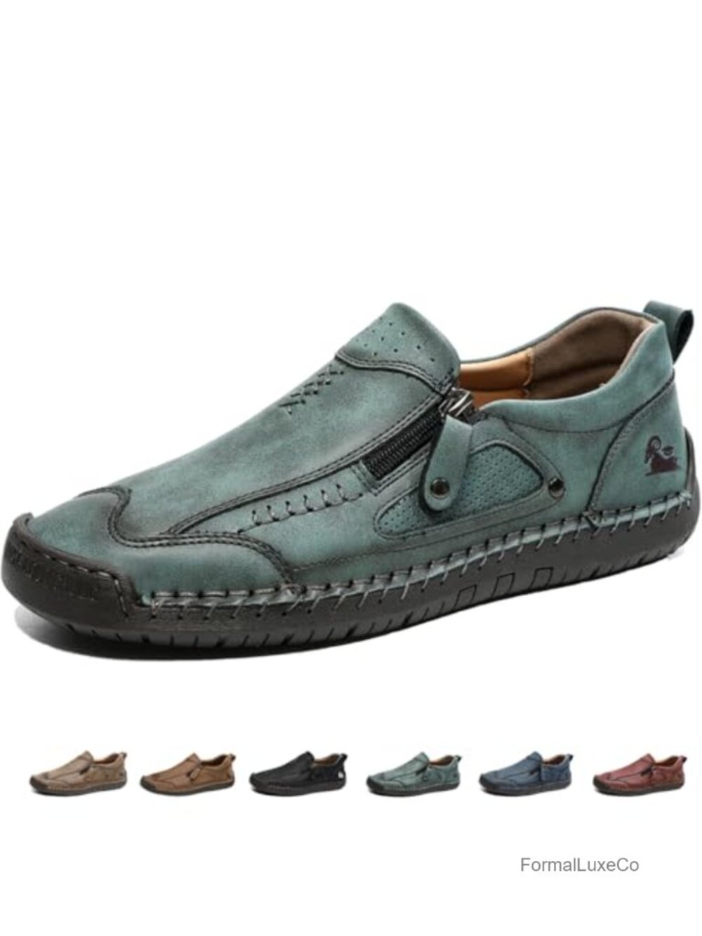 Men's Handmade Microfiber Slip On Loafers Side Zipper Comfortable Breathable